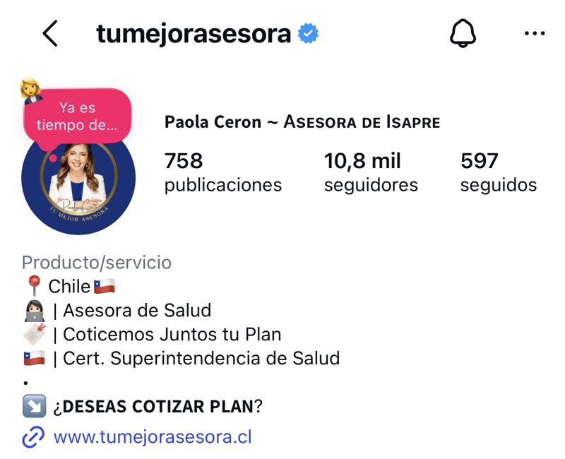 Perfil de cliente @tumejorasesora