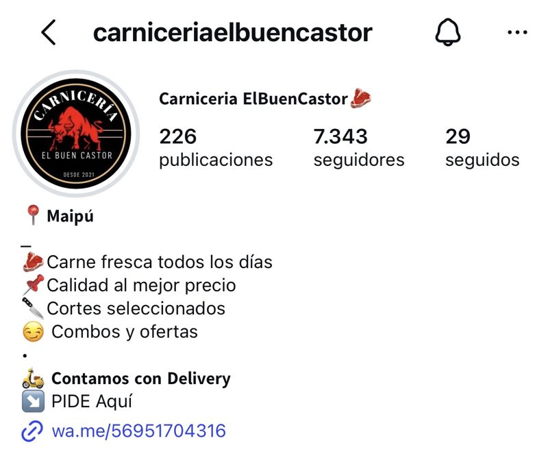 Perfil de cliente @carniceriaelbuencastor