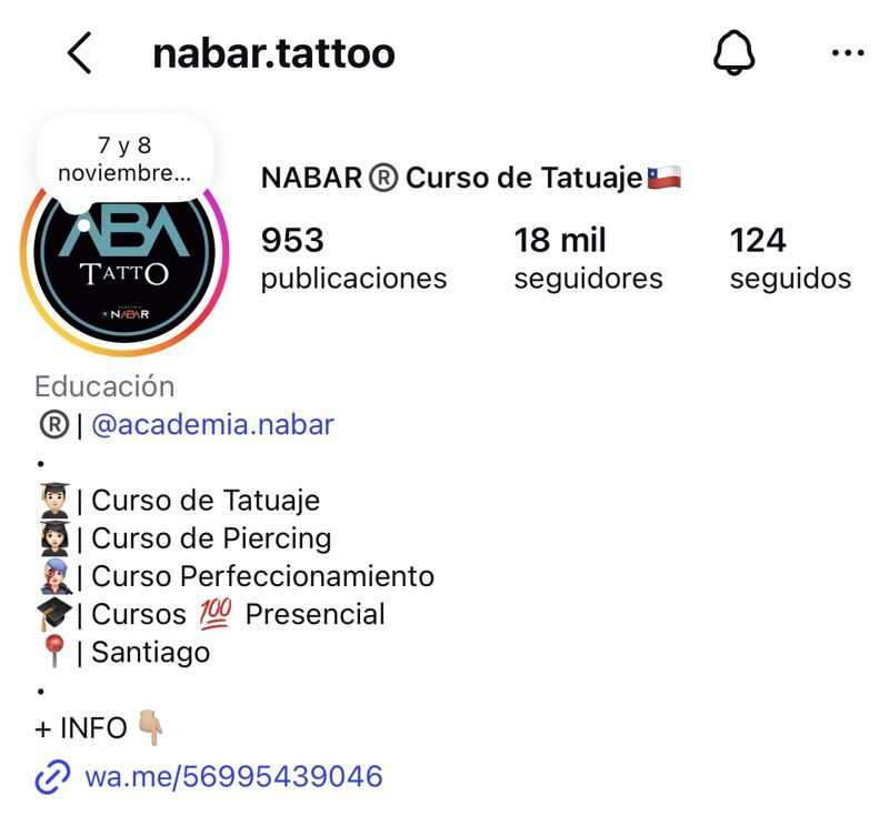 Perfil de Instagram @nabar.tattoo con 18 mil seguidores